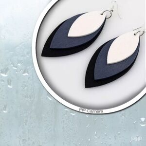 Black & White Leaf Wood Earrings